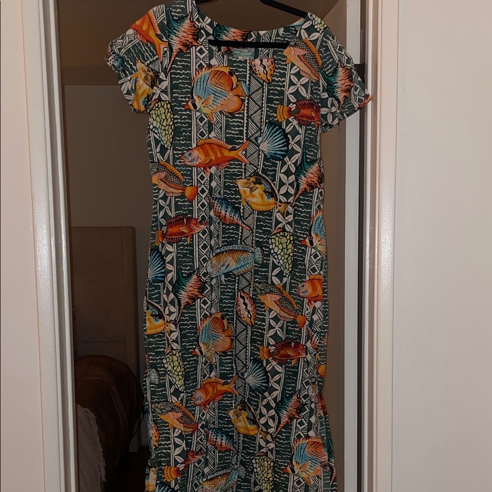 Reyn Spooner Colorful Fish Print Midi Dress